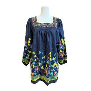 Tru Luxe Blouse Women Medium Floral Embroidered Hippie‎ Peasant Boho Square Neck